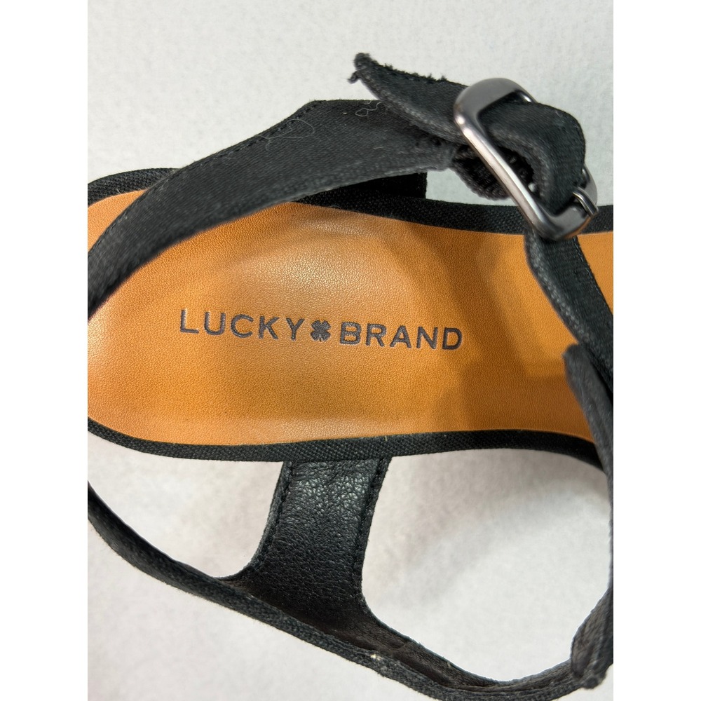 Lucky Brand Millinda‎ T-Strap Espadrille Wedge Sandals Womens Black 7.5 Boho - Picture 7 of 7
